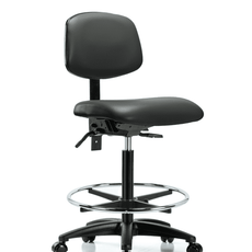 Vinyl Chair - High Bench Height with Chrome Foot Ring & Casters in Carbon Supernova Vinyl - VHBCH-RG-T0-A0-CF-RC-8823