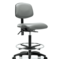 Vinyl Chair - High Bench Height with Chrome Foot Ring & Casters in Sterling Supernova Vinyl - VHBCH-RG-T0-A0-CF-RC-8840