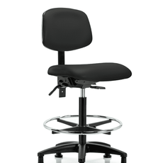 Vinyl Chair - High Bench Height with Chrome Foot Ring & Stationary Glides in Black Trailblazer Vinyl - VHBCH-RG-T0-A0-CF-RG-8540