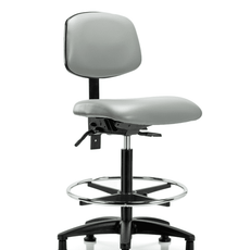 Vinyl Chair - High Bench Height with Chrome Foot Ring & Stationary Glides in Dove Trailblazer Vinyl - VHBCH-RG-T0-A0-CF-RG-8567