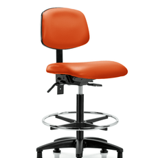 Vinyl Chair - High Bench Height with Chrome Foot Ring & Stationary Glides in Orange Kist Trailblazer Vinyl - VHBCH-RG-T0-A0-CF-RG-8613