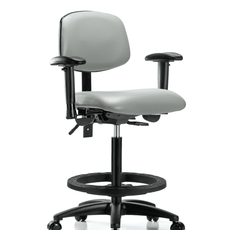 Vinyl Chair - High Bench Height with Adjustable Arms, Black Foot Ring, & Casters in Dove Trailblazer Vinyl - VHBCH-RG-T0-A1-BF-RC-8567