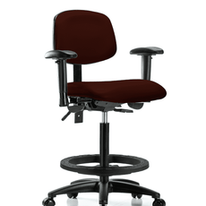 Vinyl Chair - High Bench Height with Adjustable Arms, Black Foot Ring, & Casters in Burgundy Trailblazer Vinyl - VHBCH-RG-T0-A1-BF-RC-8569