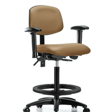 Vinyl Chair - High Bench Height with Adjustable Arms, Black Foot Ring, & Casters in Taupe Trailblazer Vinyl - VHBCH-RG-T0-A1-BF-RC-8584