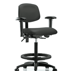 Vinyl Chair - High Bench Height with Adjustable Arms, Black Foot Ring, & Casters in Charcoal Trailblazer Vinyl - VHBCH-RG-T0-A1-BF-RC-8605