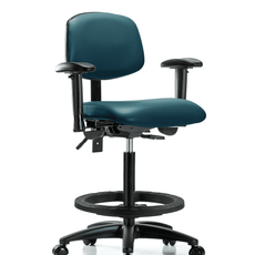 Vinyl Chair - High Bench Height with Adjustable Arms, Black Foot Ring, & Casters in Marine Blue Supernova Vinyl - VHBCH-RG-T0-A1-BF-RC-8801