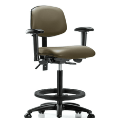 Vinyl Chair - High Bench Height with Adjustable Arms, Black Foot Ring, & Casters in Taupe Supernova Vinyl - VHBCH-RG-T0-A1-BF-RC-8809