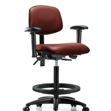 Vinyl Chair - High Bench Height with Adjustable Arms, Black Foot Ring, & Casters in Borscht Supernova Vinyl - VHBCH-RG-T0-A1-BF-RC-8815