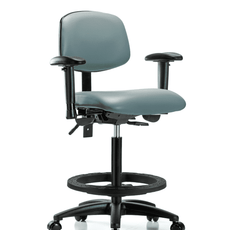 Vinyl Chair - High Bench Height with Adjustable Arms, Black Foot Ring, & Casters in Storm Supernova Vinyl - VHBCH-RG-T0-A1-BF-RC-8822