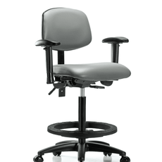 Vinyl Chair - High Bench Height with Adjustable Arms, Black Foot Ring, & Casters in Sterling Supernova Vinyl - VHBCH-RG-T0-A1-BF-RC-8840