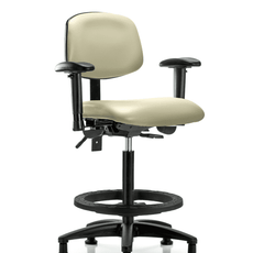 Vinyl Chair - High Bench Height with Adjustable Arms, Black Foot Ring, & Stationary Glides in Adobe White Trailblazer Vinyl - VHBCH-RG-T0-A1-BF-RG-8501