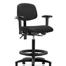 Vinyl Chair - High Bench Height with Adjustable Arms, Black Foot Ring, & Stationary Glides in Black Trailblazer Vinyl - VHBCH-RG-T0-A1-BF-RG-8540