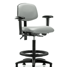 Vinyl Chair - High Bench Height with Adjustable Arms, Black Foot Ring, & Stationary Glides in Dove Trailblazer Vinyl - VHBCH-RG-T0-A1-BF-RG-8567