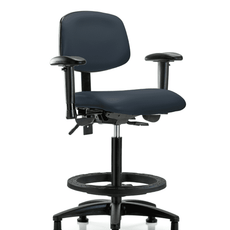 Vinyl Chair - High Bench Height with Adjustable Arms, Black Foot Ring, & Stationary Glides in Imperial Blue Trailblazer Vinyl - VHBCH-RG-T0-A1-BF-RG-8582