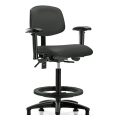 Vinyl Chair - High Bench Height with Adjustable Arms, Black Foot Ring, & Stationary Glides in Charcoal Trailblazer Vinyl - VHBCH-RG-T0-A1-BF-RG-8605