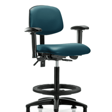 Vinyl Chair - High Bench Height with Adjustable Arms, Black Foot Ring, & Stationary Glides in Marine Blue Supernova Vinyl - VHBCH-RG-T0-A1-BF-RG-8801