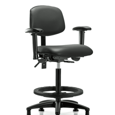 Vinyl Chair - High Bench Height with Adjustable Arms, Black Foot Ring, & Stationary Glides in Carbon Supernova Vinyl - VHBCH-RG-T0-A1-BF-RG-8823