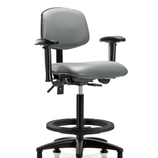 Vinyl Chair - High Bench Height with Adjustable Arms, Black Foot Ring, & Stationary Glides in Sterling Supernova Vinyl - VHBCH-RG-T0-A1-BF-RG-8840