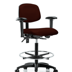 Vinyl Chair - High Bench Height with Adjustable Arms, Chrome Foot Ring, & Casters in Burgundy Trailblazer Vinyl - VHBCH-RG-T0-A1-CF-RC-8569