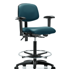 Vinyl Chair - High Bench Height with Adjustable Arms, Chrome Foot Ring, & Casters in Marine Blue Supernova Vinyl - VHBCH-RG-T0-A1-CF-RC-8801