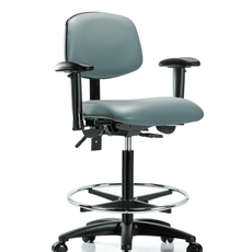 Vinyl Chair - High Bench Height with Adjustable Arms, Chrome Foot Ring, & Casters in Storm Supernova Vinyl - VHBCH-RG-T0-A1-CF-RC-8822