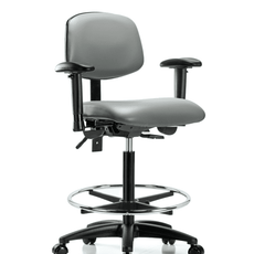 Vinyl Chair - High Bench Height with Adjustable Arms, Chrome Foot Ring, & Casters in Sterling Supernova Vinyl - VHBCH-RG-T0-A1-CF-RC-8840