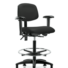 Vinyl Chair - High Bench Height with Adjustable Arms, Chrome Foot Ring, & Stationary Glides in Black Trailblazer Vinyl - VHBCH-RG-T0-A1-CF-RG-8540
