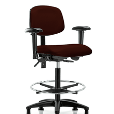 Vinyl Chair - High Bench Height with Adjustable Arms, Chrome Foot Ring, & Stationary Glides in Burgundy Trailblazer Vinyl - VHBCH-RG-T0-A1-CF-RG-8569
