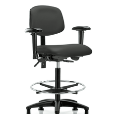 Vinyl Chair - High Bench Height with Adjustable Arms, Chrome Foot Ring, & Stationary Glides in Charcoal Trailblazer Vinyl - VHBCH-RG-T0-A1-CF-RG-8605