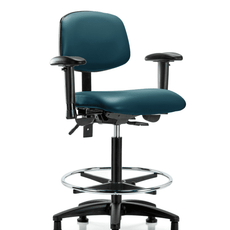 Vinyl Chair - High Bench Height with Adjustable Arms, Chrome Foot Ring, & Stationary Glides in Marine Blue Supernova Vinyl - VHBCH-RG-T0-A1-CF-RG-8801