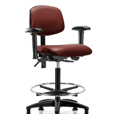 Vinyl Chair - High Bench Height with Adjustable Arms, Chrome Foot Ring, & Stationary Glides in Borscht Supernova Vinyl - VHBCH-RG-T0-A1-CF-RG-8815