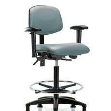 Vinyl Chair - High Bench Height with Adjustable Arms, Chrome Foot Ring, & Stationary Glides in Storm Supernova Vinyl - VHBCH-RG-T0-A1-CF-RG-8822