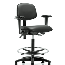 Vinyl Chair - High Bench Height with Adjustable Arms, Chrome Foot Ring, & Stationary Glides in Carbon Supernova Vinyl - VHBCH-RG-T0-A1-CF-RG-8823