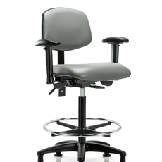 Vinyl Chair - High Bench Height with Adjustable Arms, Chrome Foot Ring, & Stationary Glides in Sterling Supernova Vinyl - VHBCH-RG-T0-A1-CF-RG-8840