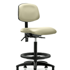Vinyl Chair - High Bench Height with Seat Tilt, Black Foot Ring, & Stationary Glides in Adobe White Trailblazer Vinyl - VHBCH-RG-T1-A0-BF-RG-8501