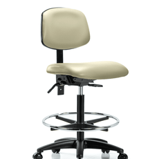 Vinyl Chair - High Bench Height with Seat Tilt, Chrome Foot Ring, & Casters in Adobe White Trailblazer Vinyl - VHBCH-RG-T1-A0-CF-RC-8501