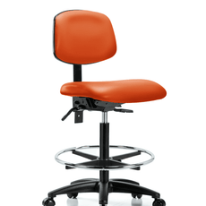 Vinyl Chair - High Bench Height with Seat Tilt, Chrome Foot Ring, & Casters in Orange Kist Trailblazer Vinyl - VHBCH-RG-T1-A0-CF-RC-8613