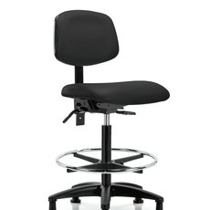 Vinyl Chair - High Bench Height with Seat Tilt, Chrome Foot Ring, & Stationary Glides in Black Trailblazer Vinyl - VHBCH-RG-T1-A0-CF-RG-8540