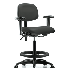 Vinyl Chair - High Bench Height with Seat Tilt, Adjustable Arms, Black Foot Ring, & Casters in Charcoal Trailblazer Vinyl - VHBCH-RG-T1-A1-BF-RC-8605