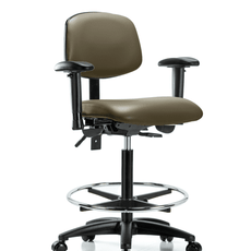 Vinyl Chair - High Bench Height with Seat Tilt, Adjustable Arms, Chrome Foot Ring, & Casters in Taupe Supernova Vinyl - VHBCH-RG-T1-A1-CF-RC-8809