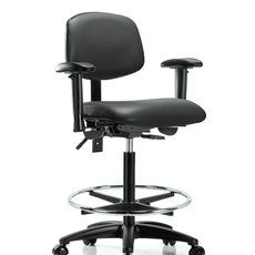Vinyl Chair - High Bench Height with Seat Tilt, Adjustable Arms, Chrome Foot Ring, & Casters in Carbon Supernova Vinyl - VHBCH-RG-T1-A1-CF-RC-8823