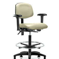 Vinyl Chair - High Bench Height with Seat Tilt, Adjustable Arms, Chrome Foot Ring, & Stationary Glides in Adobe White Trailblazer Vinyl - VHBCH-RG-T1-A1-CF-RG-8501