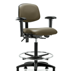 Vinyl Chair - High Bench Height with Seat Tilt, Adjustable Arms, Chrome Foot Ring, & Stationary Glides in Taupe Supernova Vinyl - VHBCH-RG-T1-A1-CF-RG-8809