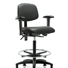 Vinyl Chair - High Bench Height with Seat Tilt, Adjustable Arms, Chrome Foot Ring, & Stationary Glides in Carbon Supernova Vinyl - VHBCH-RG-T1-A1-CF-RG-8823