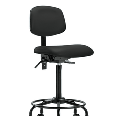 Vinyl Chair - High Bench Height with Round Tube Base & Casters in Black Trailblazer Vinyl - VHBCH-RT-T0-A0-RC-8540