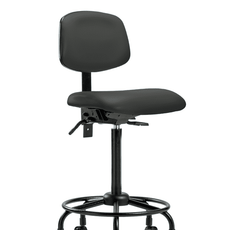 Vinyl Chair - High Bench Height with Round Tube Base & Casters in Charcoal Trailblazer Vinyl - VHBCH-RT-T0-A0-RC-8605