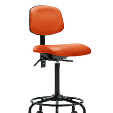 Vinyl Chair - High Bench Height with Round Tube Base & Casters in Orange Kist Trailblazer Vinyl - VHBCH-RT-T0-A0-RC-8613