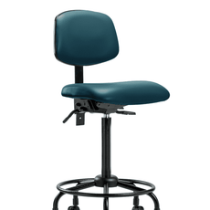 Vinyl Chair - High Bench Height with Round Tube Base & Casters in Marine Blue Supernova Vinyl - VHBCH-RT-T0-A0-RC-8801