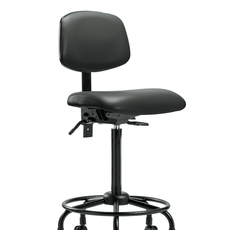 Vinyl Chair - High Bench Height with Round Tube Base & Casters in Carbon Supernova Vinyl - VHBCH-RT-T0-A0-RC-8823