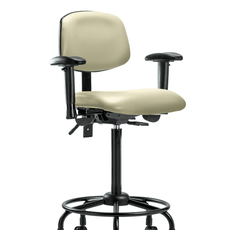 Vinyl Chair - High Bench Height with Round Tube Base, Adjustable Arms, & Casters in Adobe White Trailblazer Vinyl - VHBCH-RT-T0-A1-RC-8501